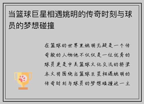 当篮球巨星相遇姚明的传奇时刻与球员的梦想碰撞